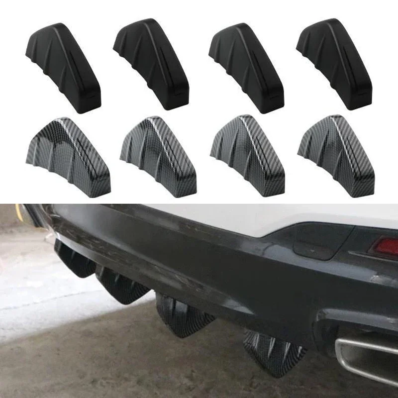 

New 4pcs Universal Car Carbon Fiber Pattern Modified Shark Fin Rear Spoiler Rear Bumper Lip Diffuser Anti-collision Red Black