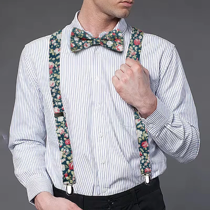 

Комплект подтяжек с галстуком-бабочкой для родителей и детей, зеленый хлопковый галстук-бабочка с цветочным принтом, подтяжка, подходит для повседневной одежды, вечерние, как рубашка, аксессуар для костюма