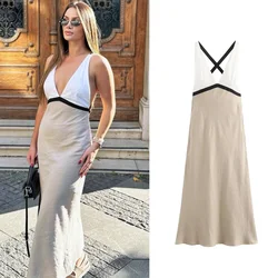 HXAO Elegant Long Dresses 2025 Women's Spring Vintage Party Evening Butterfly Midi Dresses Fashion Backless Sleeveless Vestidos