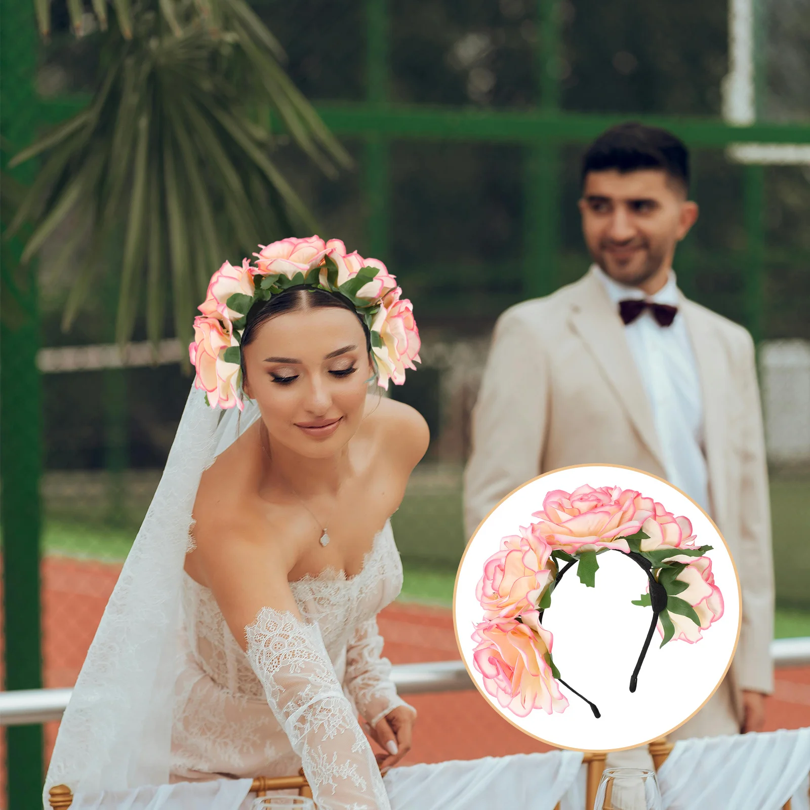 

Artificial Rose Flower Headband Elegant Floral Crown for Bridal Wedding Party Wear Realistic Long-Lasting Lightweight Comfort