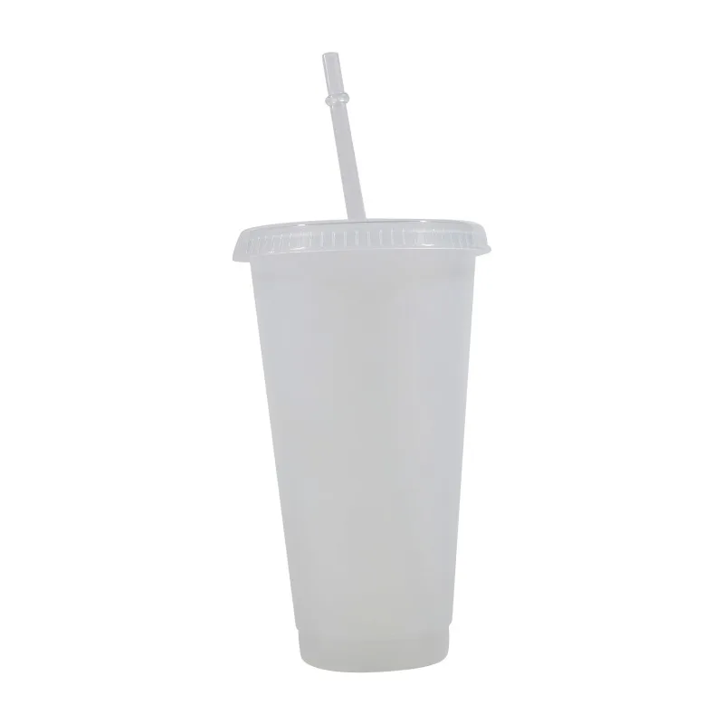 601-700Ml Straw Cup with Lid Reusable Coffee Cups Plastic Water Mug Black White Couple Cup  Matte Finish Coffee Mug