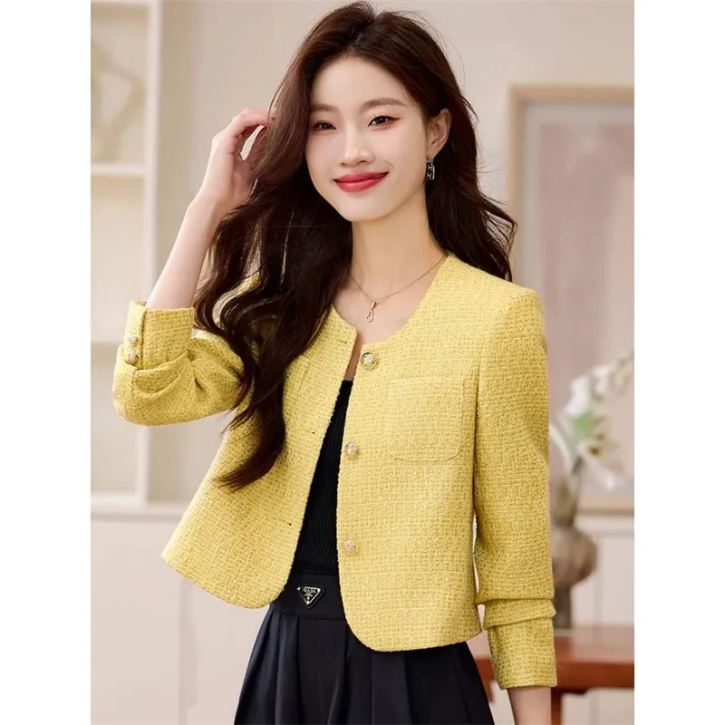 Jaqueta rosa primavera e outono 2025 novo francês high-end curto casaco para mulher blazer terno amarelo jaquetas moda superior trench coa