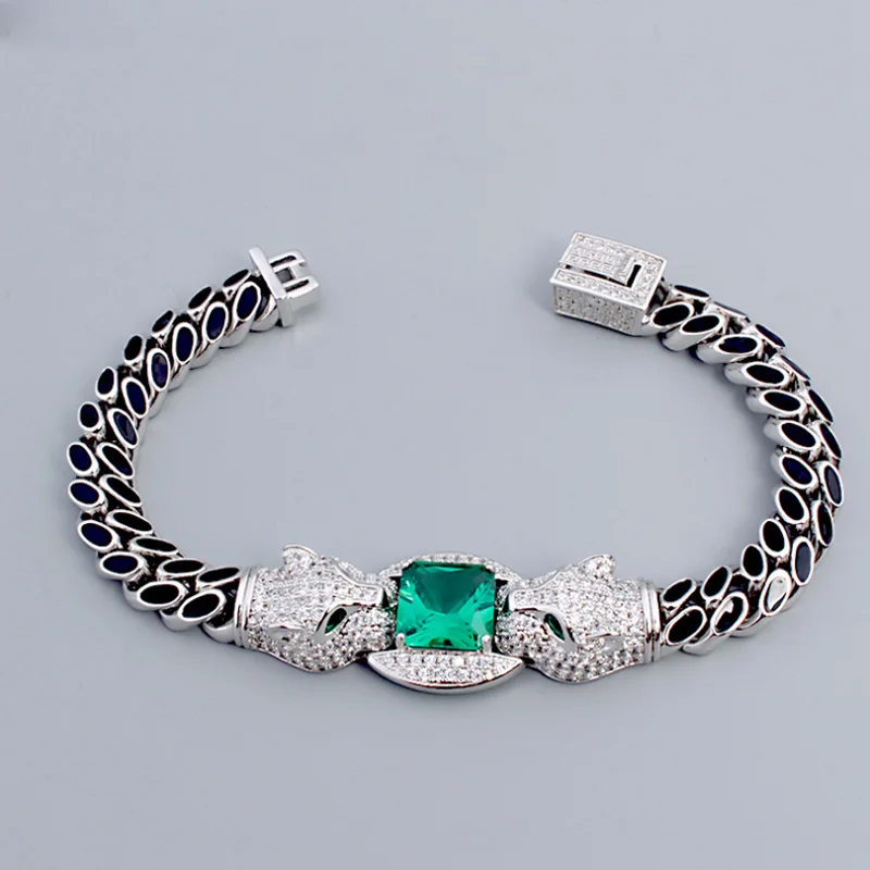 

European and American Retro Enamel Double Leopard Micro-Inlaid AAA Zircon Luxury Bracelet