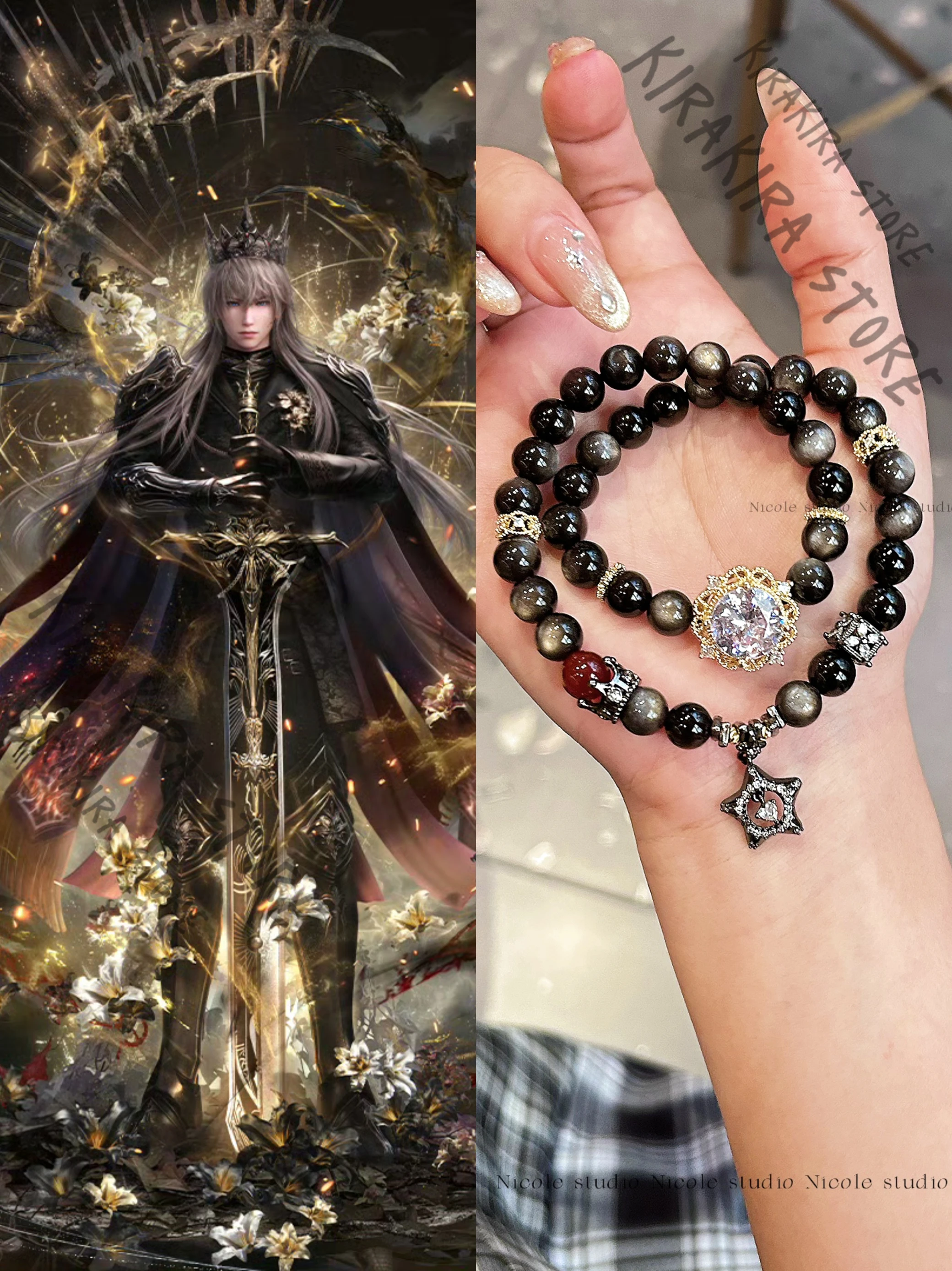 

Xavier Impression double circle bracelet Chain Coloured Glaze Bracelets Love and deepspace Handstring Cosplay Bead Bangle