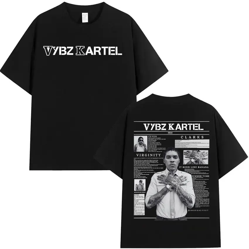 Рэпер Мерч Vybz Kartel Tour 2025 Альбом Футболки Мужская Хип-Хоп Готическая Футболка С Коротким Рукавом Y2K Модная Высококачественная Хлопковая Футболка