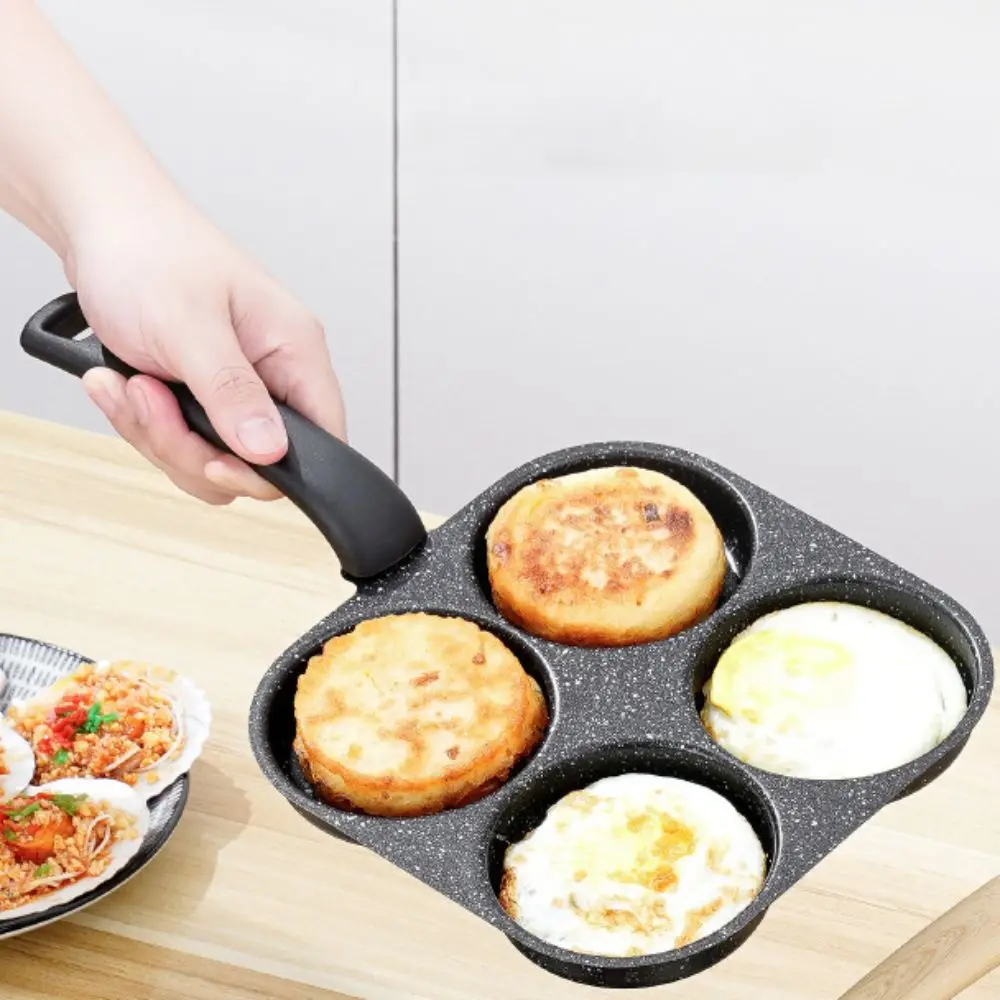 

4 Grids Fried Egg Pan Rapid Heating Anti -scald Handle Omelette Skillet Non-stick Flat Bottom Divided Egg Skillet Bread