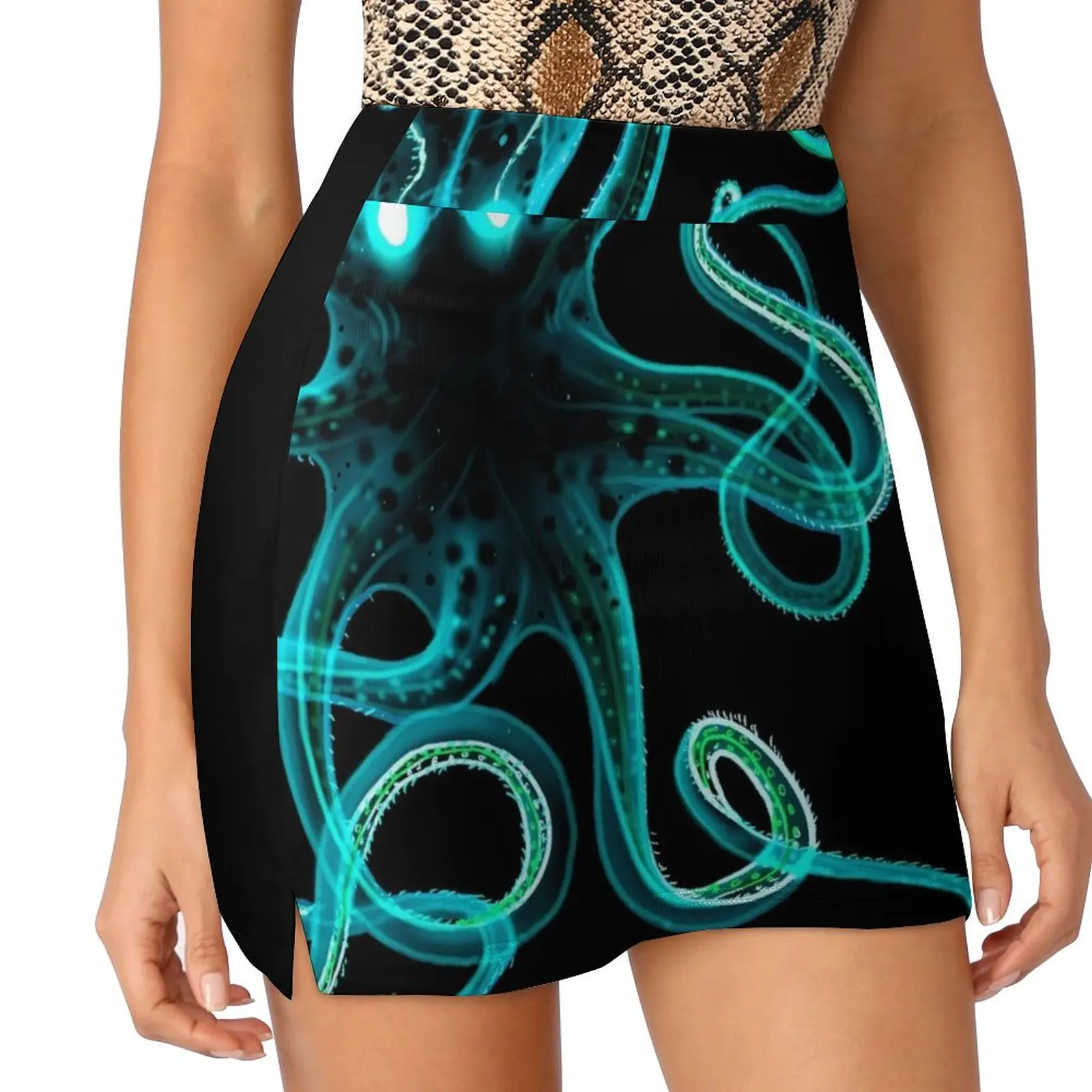 

Octopus Aqua Mini Skirt Skirt satin Sexy mini skirt Woman short