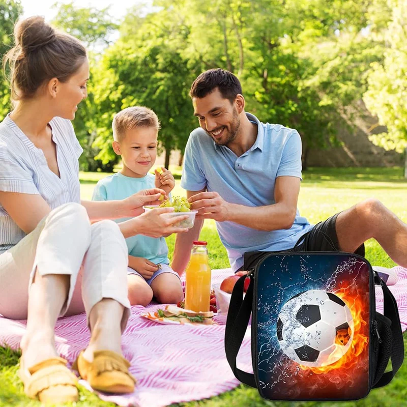 Lunchbox Tas Voetbal Lunchbox Tas Meisjes, Herbruikbare Koeler Warme Lunch Tote met Flessenhouder, voor School Camping Reizen Picknick