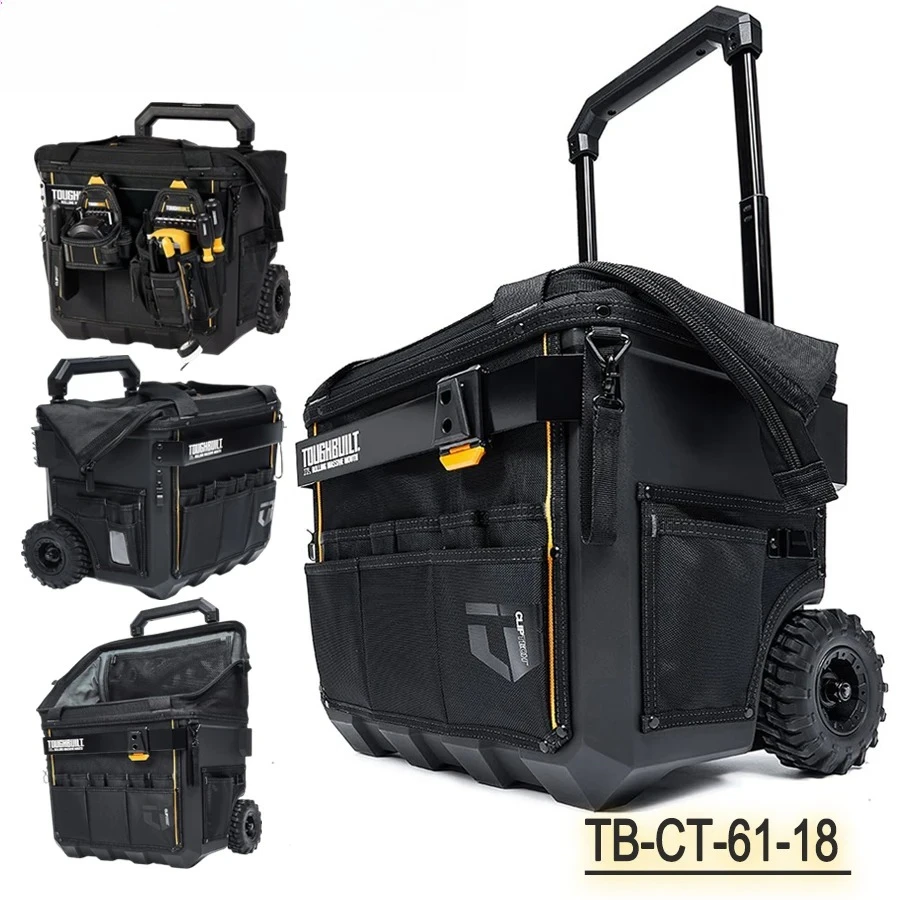 XL 18” Tool Bag with Telescoping Handle and Heavy-Duty Wheel-Toughbuilt TB-CT-61-18 X-Large Rolling Massive Mouth Bag