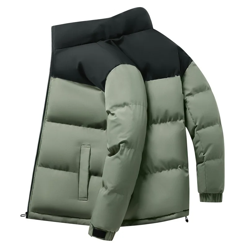 

Мужская зимняя утепленная хлопковая куртка с воротником-стойкой, теплая верхняя одежда, длинная молния, однотонная, повседневная, модная