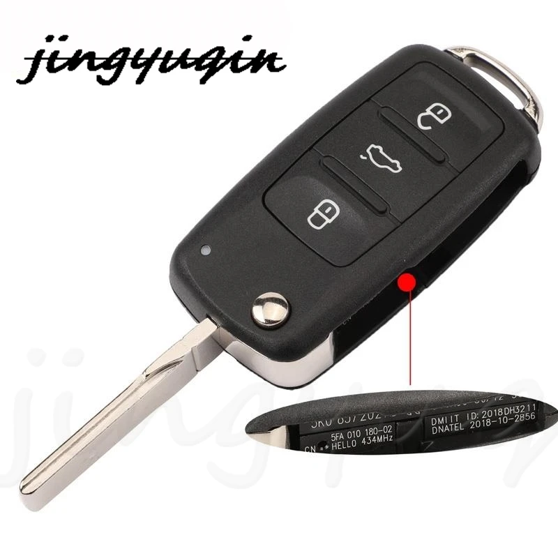 jingyuqin Keyless Go Remote Key 434Mhz ID48 Dla VW Caddy Eos Golf Jetta Beetle Polo Tiguan Touran 5K 0837202 AD /202Q 5K 0837202 AJ