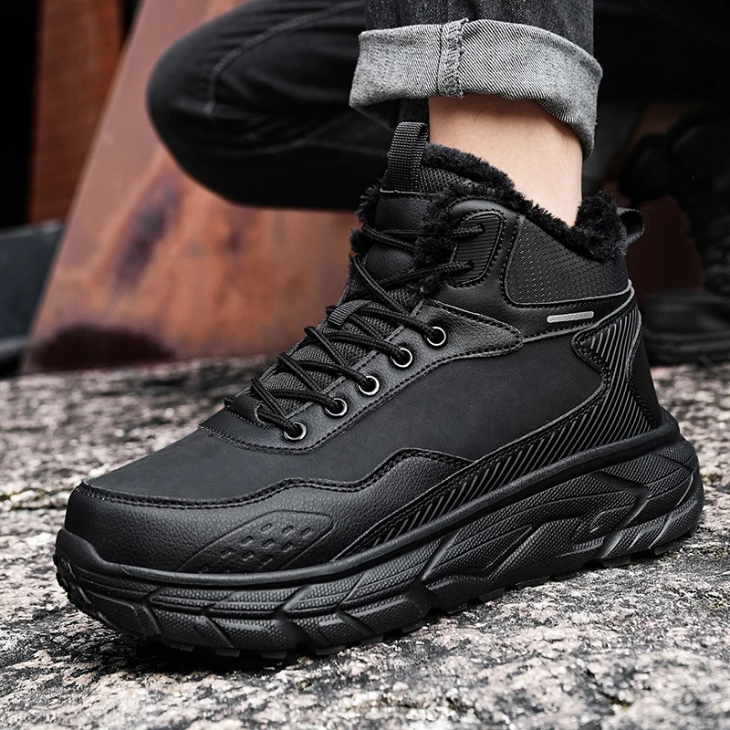 NeW Men Winter Snow Boots For Waterproof Leather Sneakers Super Warm Men\'s Boots Outdoor Male Hiking Boots Work Shoes Size 39-48