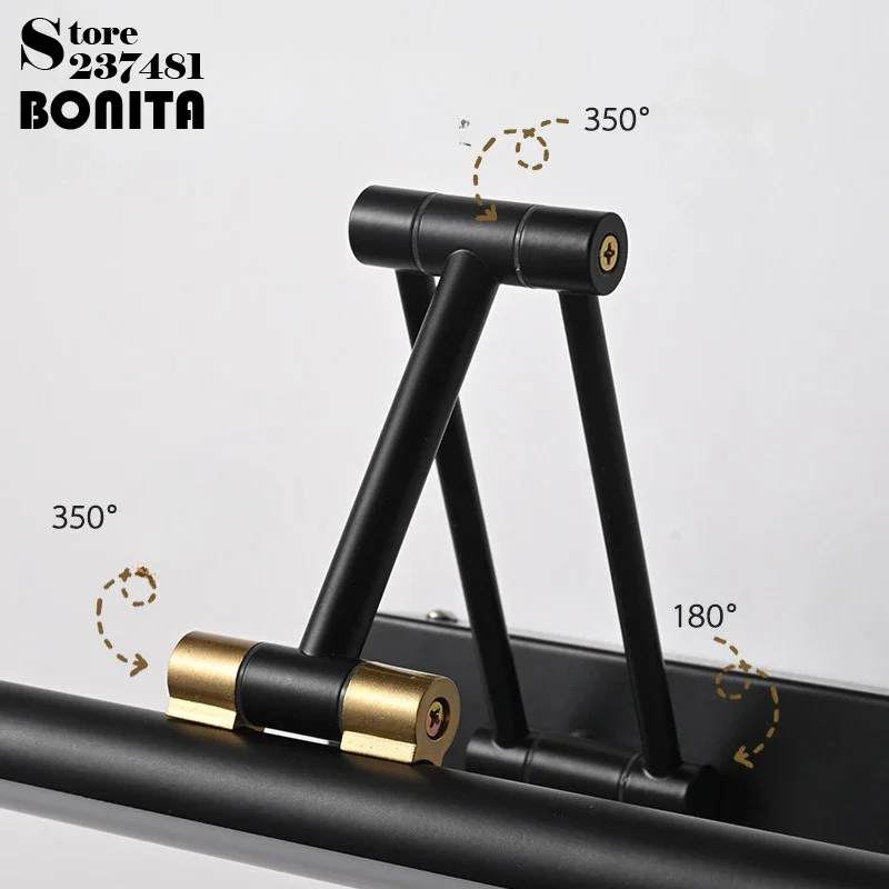Modern LED Mirror Front Light Adjustable Swing Arm Wall Sconce Black Brass Vanity Lamp for Bathroom Gallery Accent Lighting