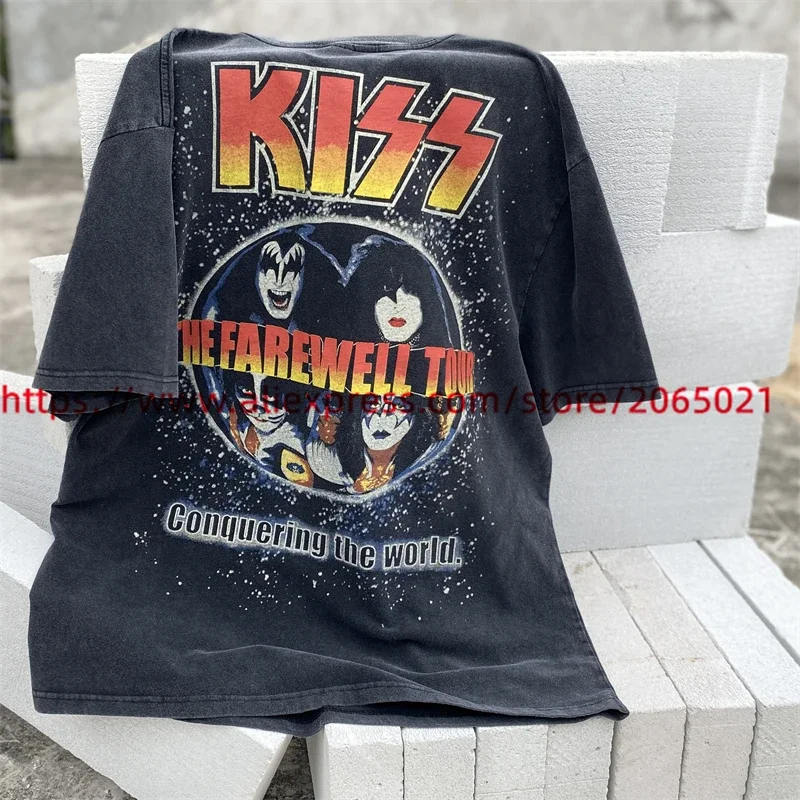 Rock Kiss Band Streetwear Retro Graphic T Shirt Women Men 1:1 Best Quality Clothing Top Tees Streetwear T-shirt