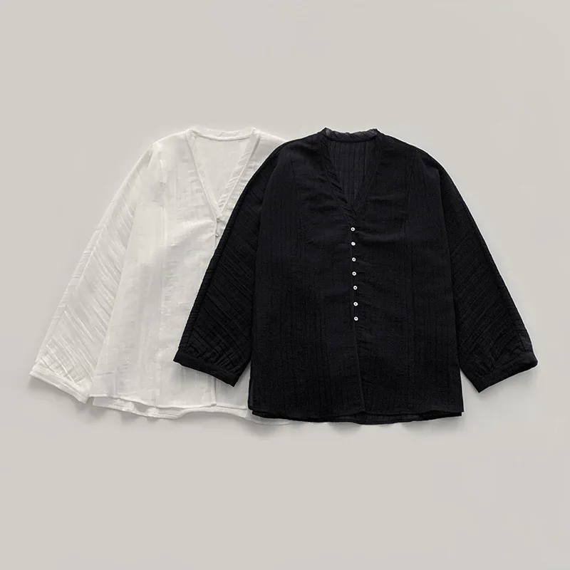 Withered V-neck Top Clear And Cool Summer Single Breasted Wide Sleeves Atmosphere Thin Shirt Small Cardigan