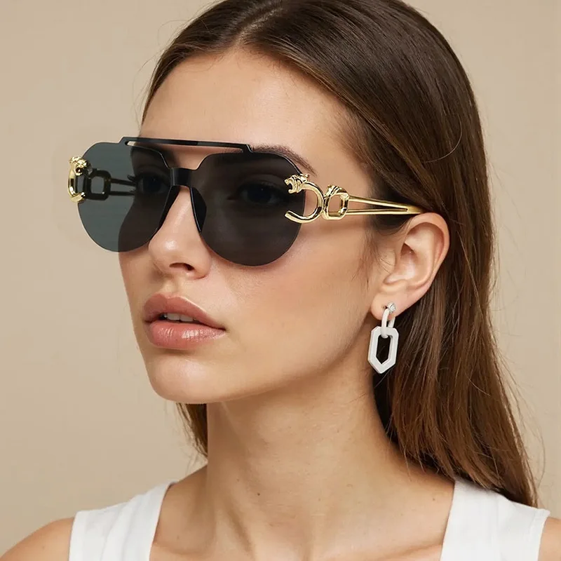 New Arrival Rimless Sunglasses Pilot Women Men Shades Big Round Sun Glasses for Female Male Metal Frame Circular Sunglasses ﻿