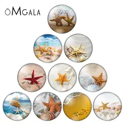 Summer Beach Starfish Shell Landscape 12mm/14mm/16mm/18mm/20mm/25mm Round Photo Glass Cabochon Demo Flat Back Making Findings