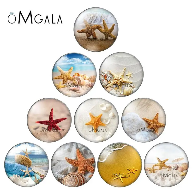 Summer Beach Starfish Shell Landscape 12mm/14mm/16mm/18mm/20mm/25mm Round Photo Glass Cabochon Demo Flat Back Making Findings