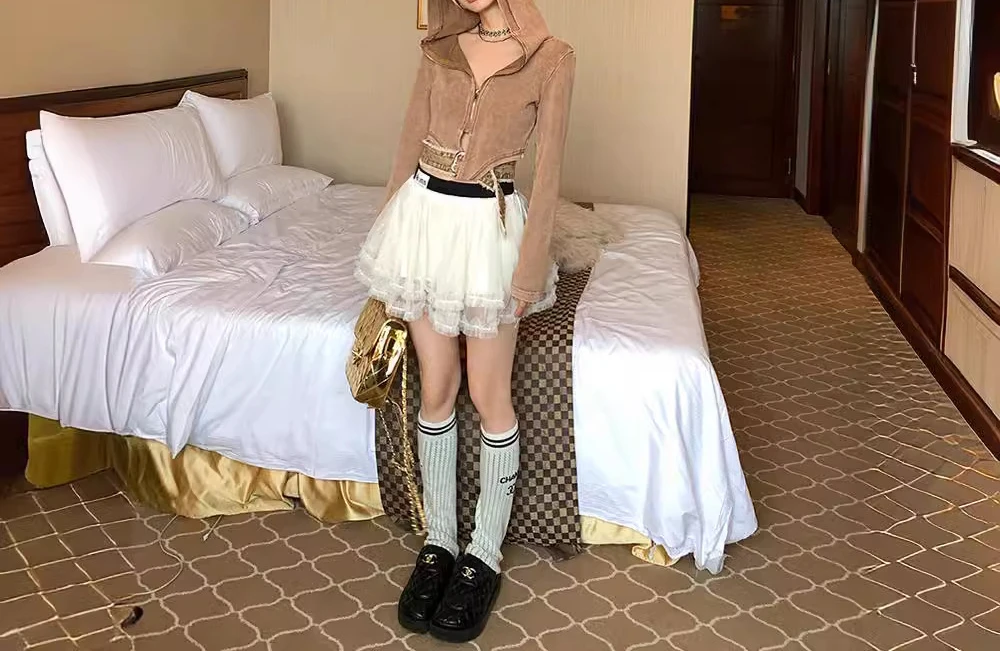 الباليه نمط طبقة مزدوجة شبكة تنورة قصيرة المرأة الصيف منخفضة الخصر نصف الجسم تنورة بعقب الستار كعكة الجنية تنورة