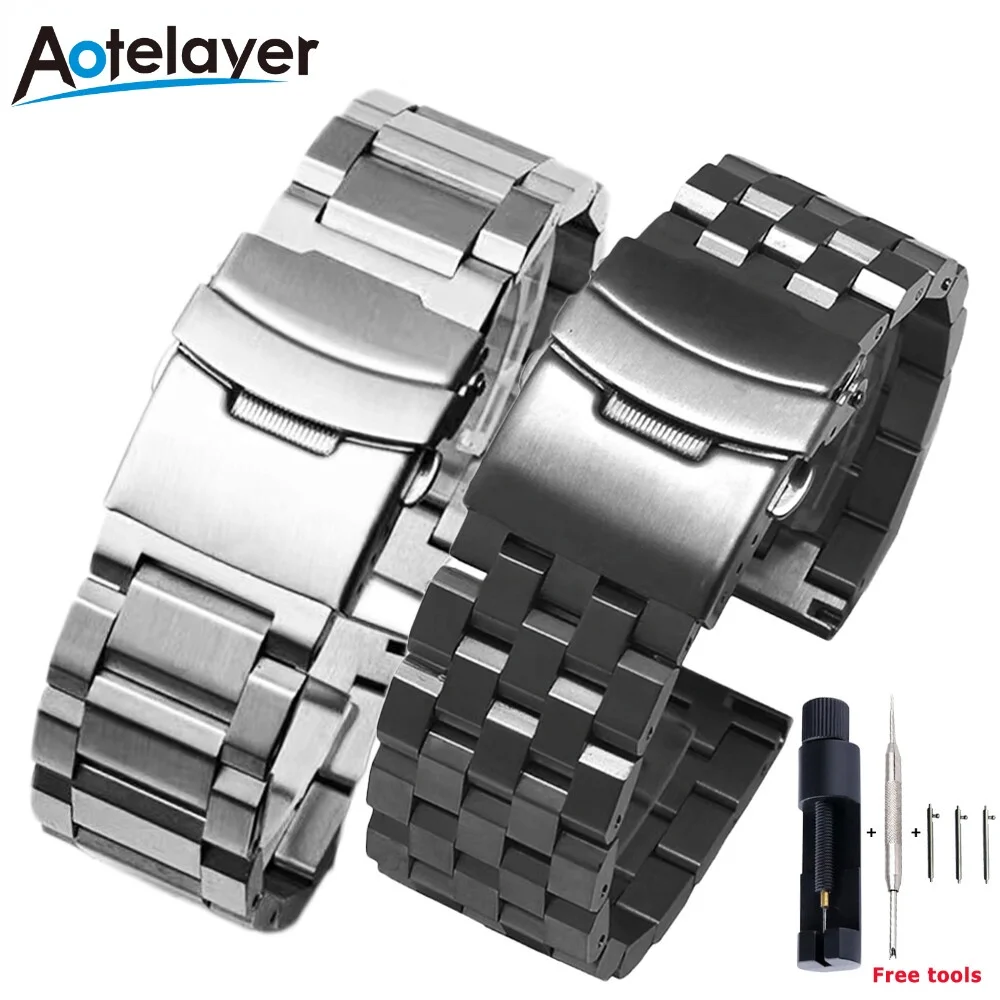 18mm 20mm 22mm 24mm Quick Release Solid Full Stainless Steel Watchbands For Seiko Huawei GT3 Pro 46 42mm Metal Business Bracelet