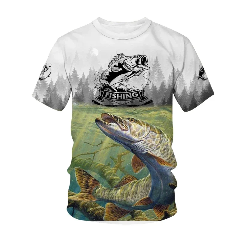 Fashion New Deep Sea Fishing 3D Printed T-shirt Outdoor Fisherman O Neck Short-sleeved Y2k Shirt Men\'s and Women\'s Hunting Tops