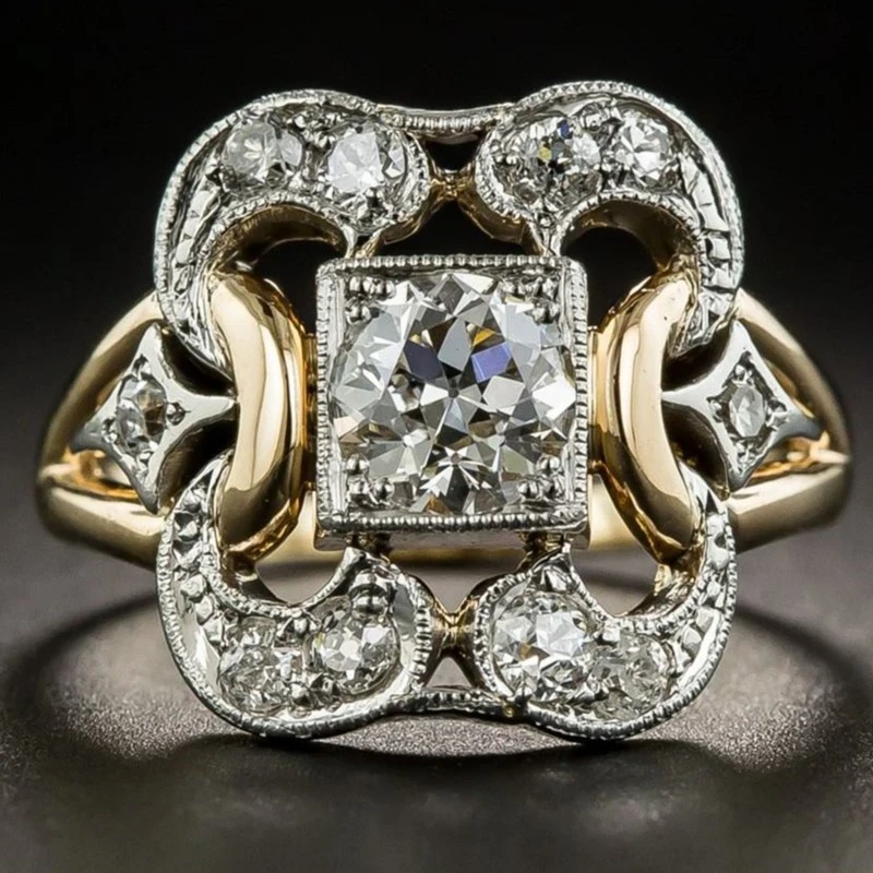 Huitan Neuartiger Hohlkreuz-Zweifarbiger Ring für Damen, Vintage-Party mit Glänzendem Zirkonia, Modischer Alltags-Statement-Hiphop-Schmuck