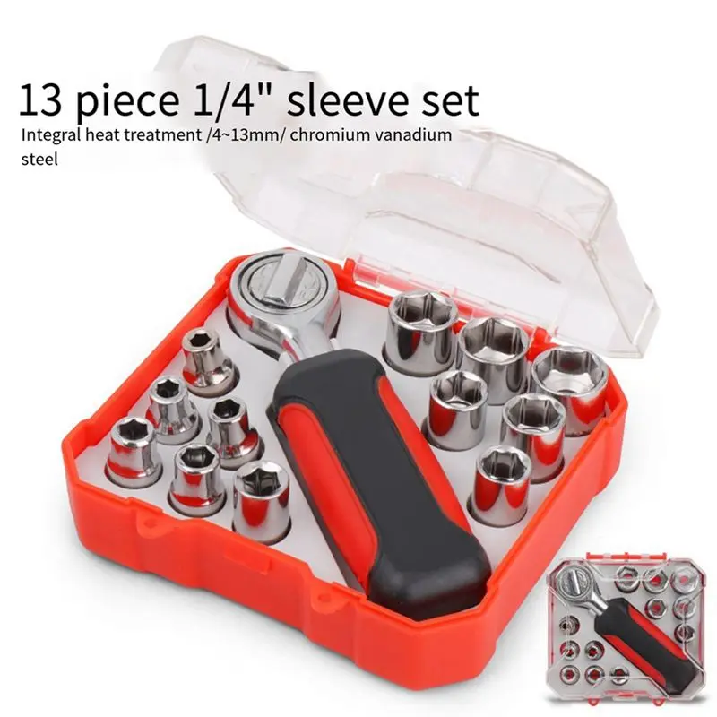 AEE8-13Pcs Sleeve Combination Set Small Flying Sleeve Head Sleeve Ratchet Wrench Sleeve Auto Repair Tool Set