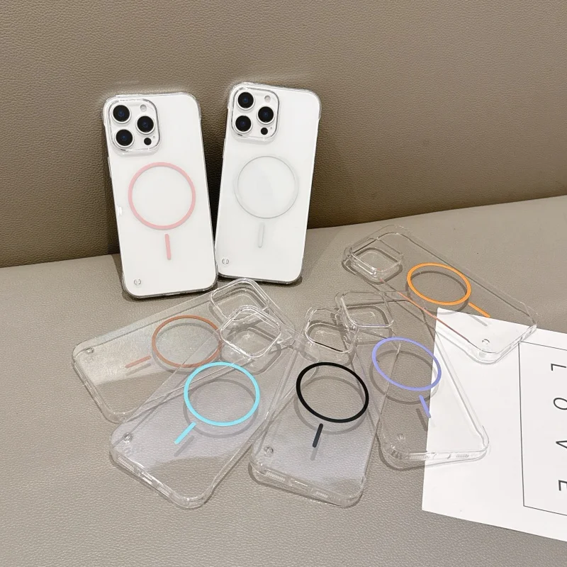 حافظة مغناطيسية رفيعة للغاية عالية الدقة بدون إطار لهاتف آيفون 16 15 14 13 12 11 Pro Max Slim Hard PC لغطاء الشحن اللاسلكي Magsafe