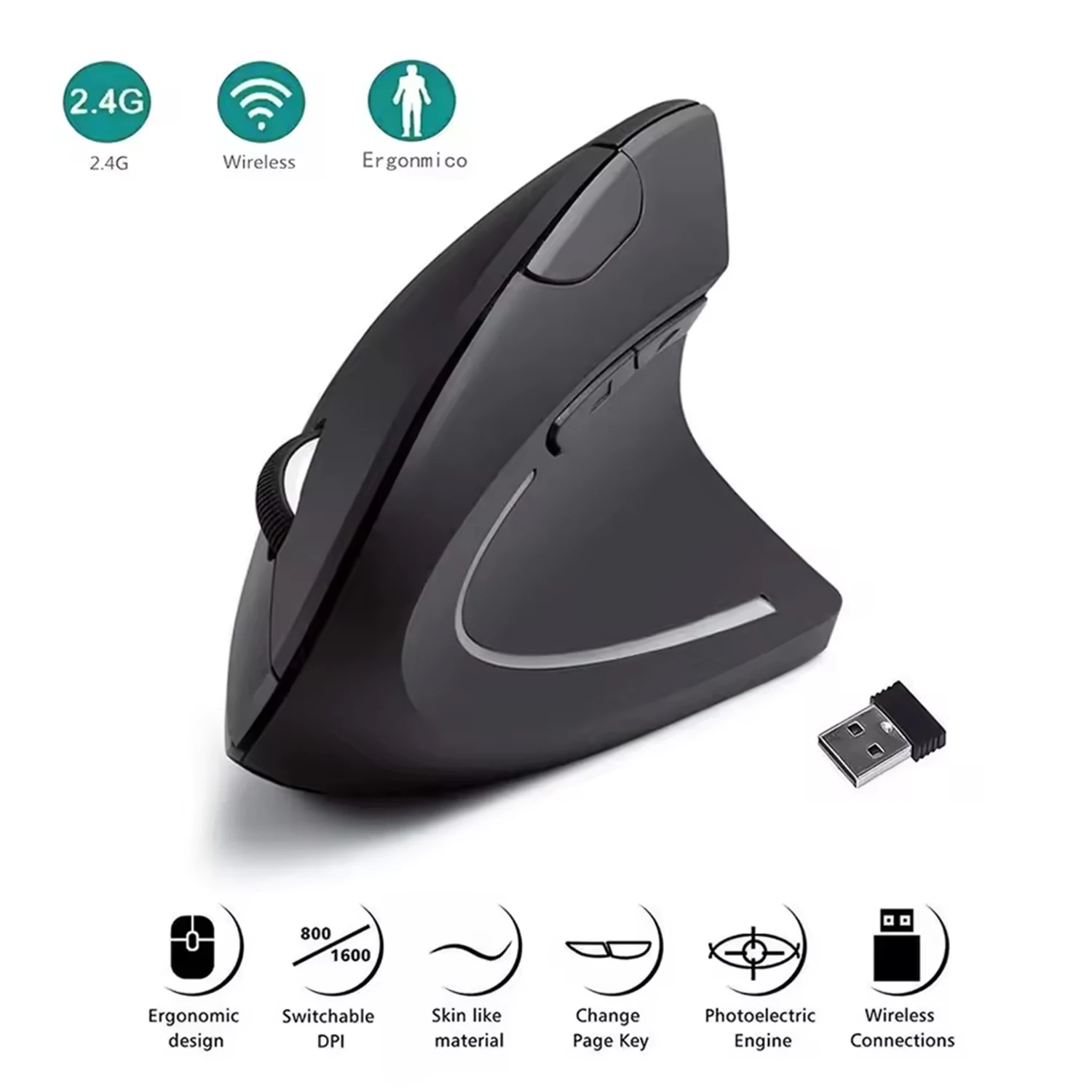 

Новая беспроводная мышь Blutooth 2,4G, вертикальная эргономичная проводная оптическая мышь DPI 800/1200/1600, аксессуары для ноутбуков, компьютеров, настольных компьютеров