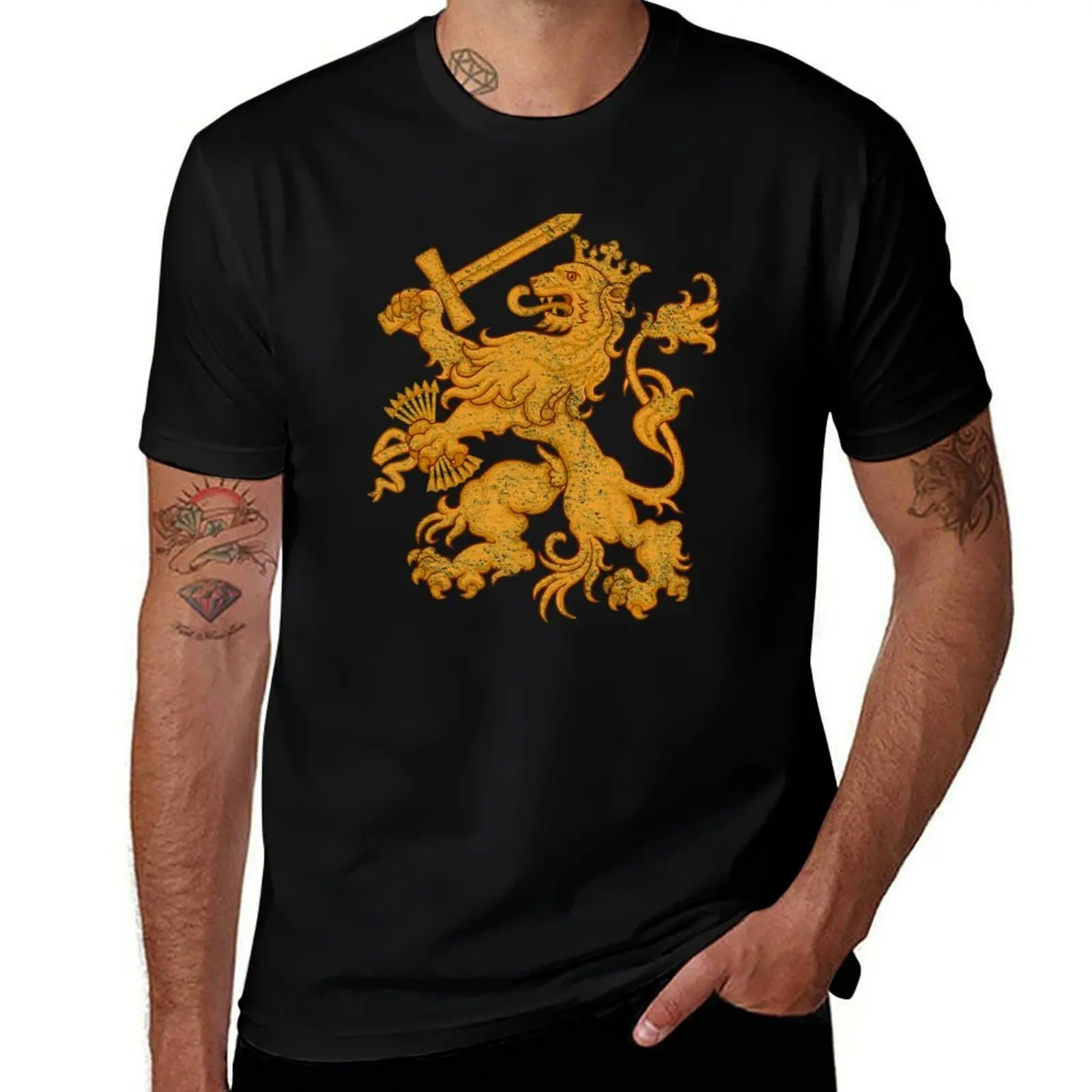 

NETHERLANDS COAT OF ARMS LION HOLLAND DUTCH (DISTRESSED ORANGE) T-Shirt t shirts for man cotton T-Shirt