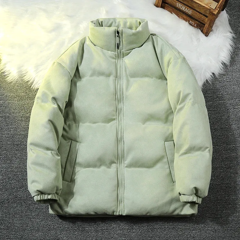 Men's Winter Loose Large Sized Simple Stand Up Collar Cotton-Padded Jacket Warm Thick Trendy Versatile Outerwear