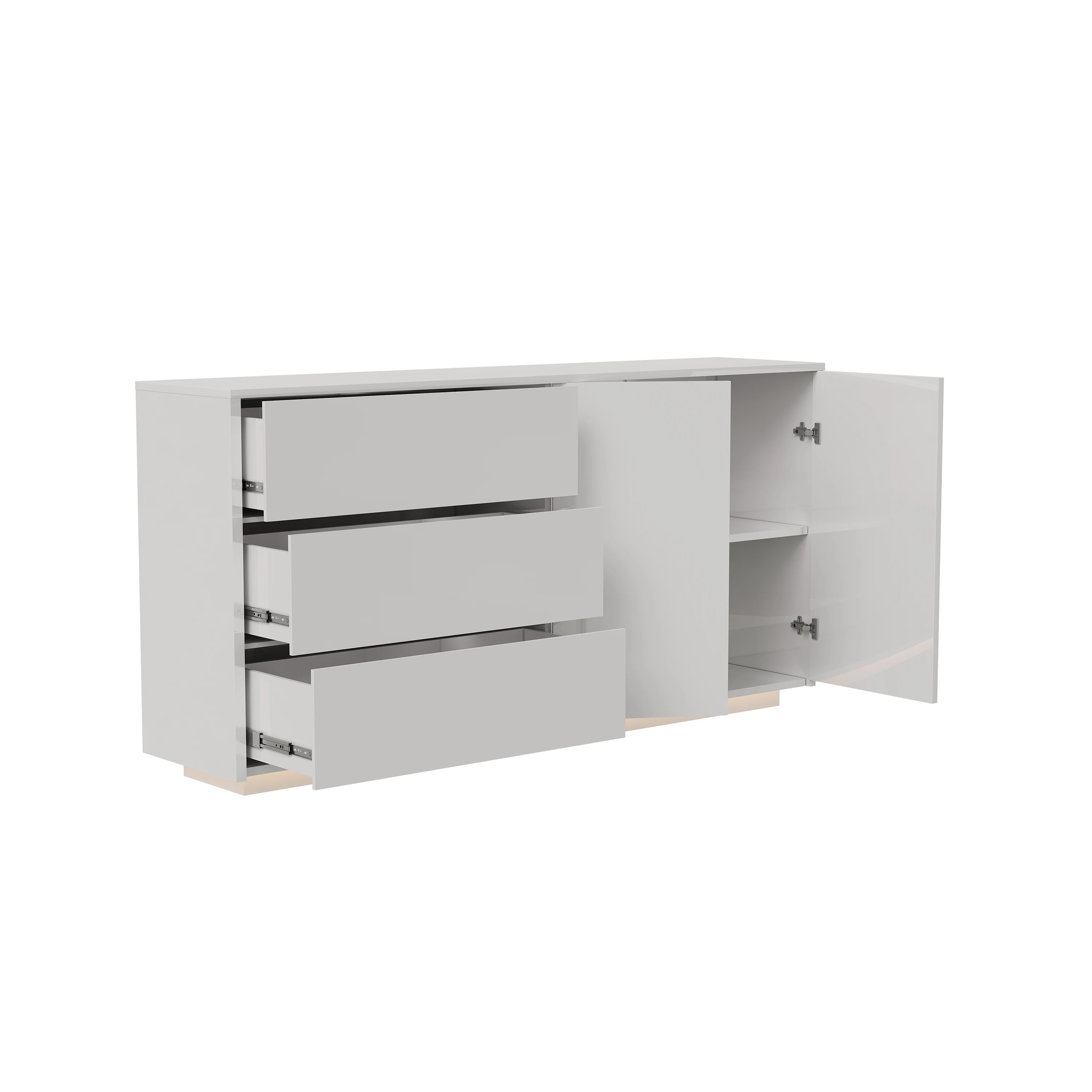 Rosahqnda Sideboard Hochglanzweiß mit LED, modernes Sideboard mit Tür und Schubladen, Buffetschrank, Kommode für die Küche – Detail 36