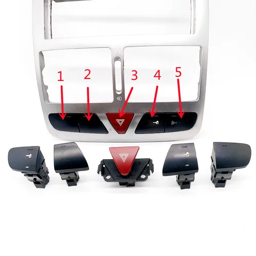Imagen 1 del producto Interruptor de bloqueo centralizado adecuado para Peugeot 307, panel de salida de aire, interruptor de luz de peligro, enchufe, interruptor de radio
