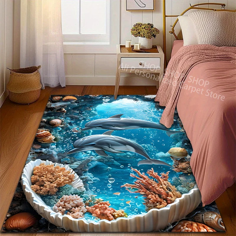1PC Surreal Ocean Wonderland Theme Pattern Carpet for Living Room Bedroom Sofa Home Decor Non-slip Floor Mat Luxury Gift