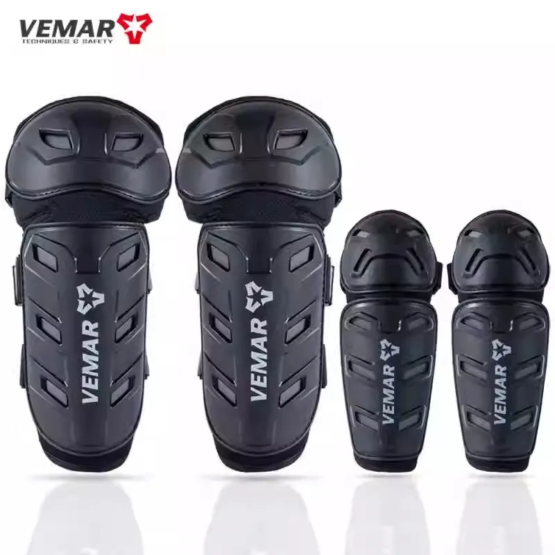 4Pcs Set Motorcycle PVC Knee & Elbow Guards with Adjustable Velcro Straps Reflective Panels for Motocross Dirt Bike Safety Item