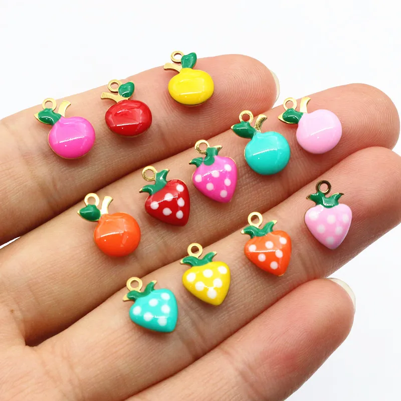 20pcs Enamel Cherry Apple Strawberry Fruit Charms Pendant 11x8mm Stainless Steel DIY Jewelry Making Accessories Supplies view 3