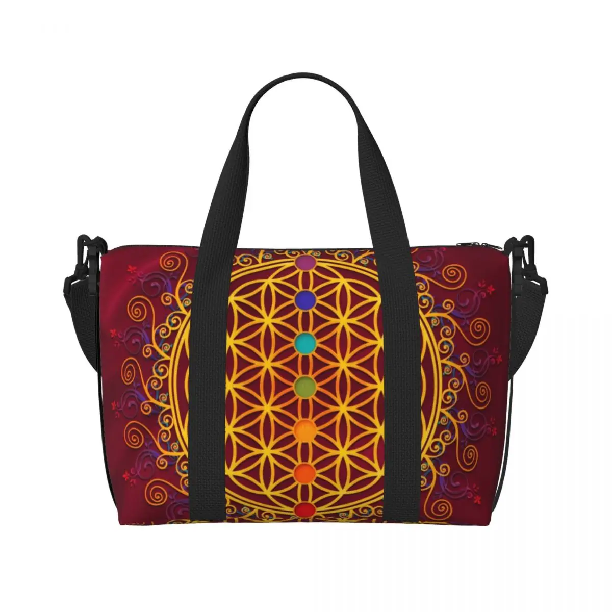 Custom Flower Of Life Tote กระเป๋าผู้หญิงความจุขนาดใหญ่จิตวิญญาณโยคะ Zen Mandala Beach Gym กระเป๋าเดินทาง