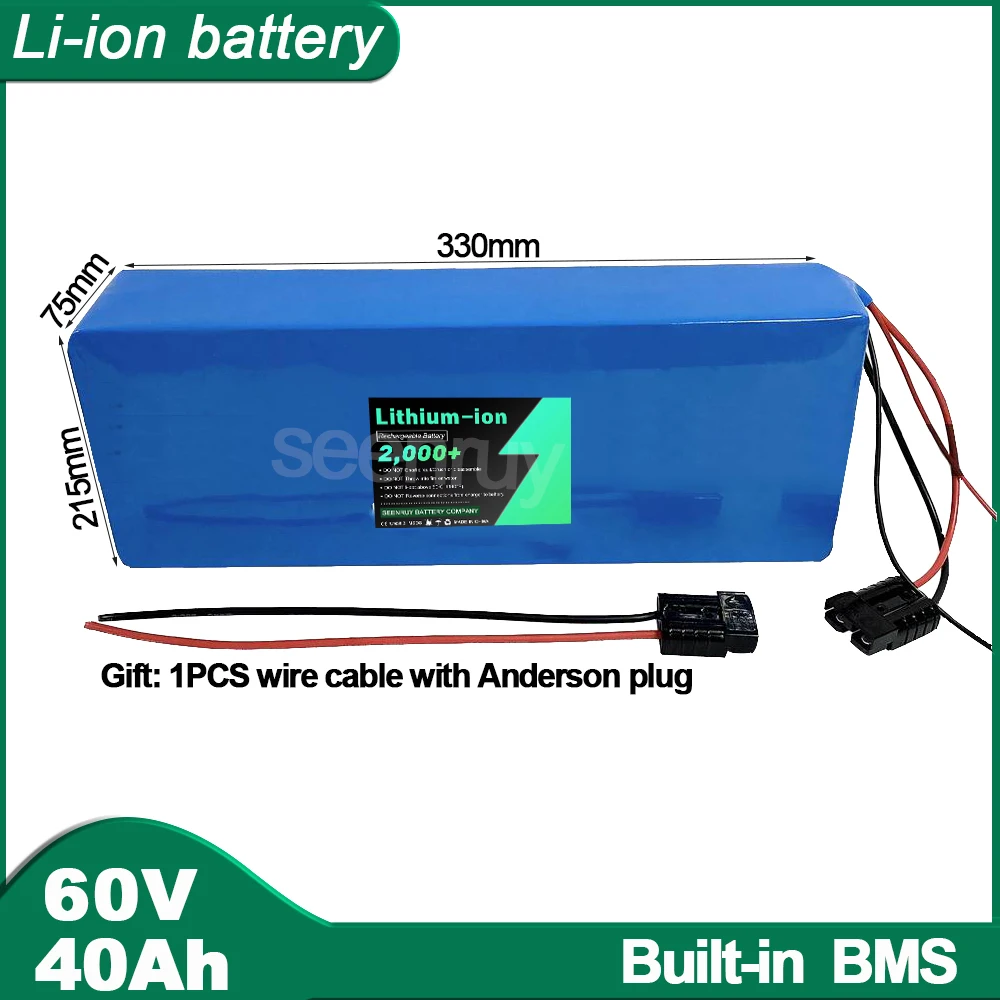 60V 40Ah Li ion With 5A Charger Lithium Polymer Battery Pack Perfect For Tricycle Dirt Go-Cart Electric Skateboard