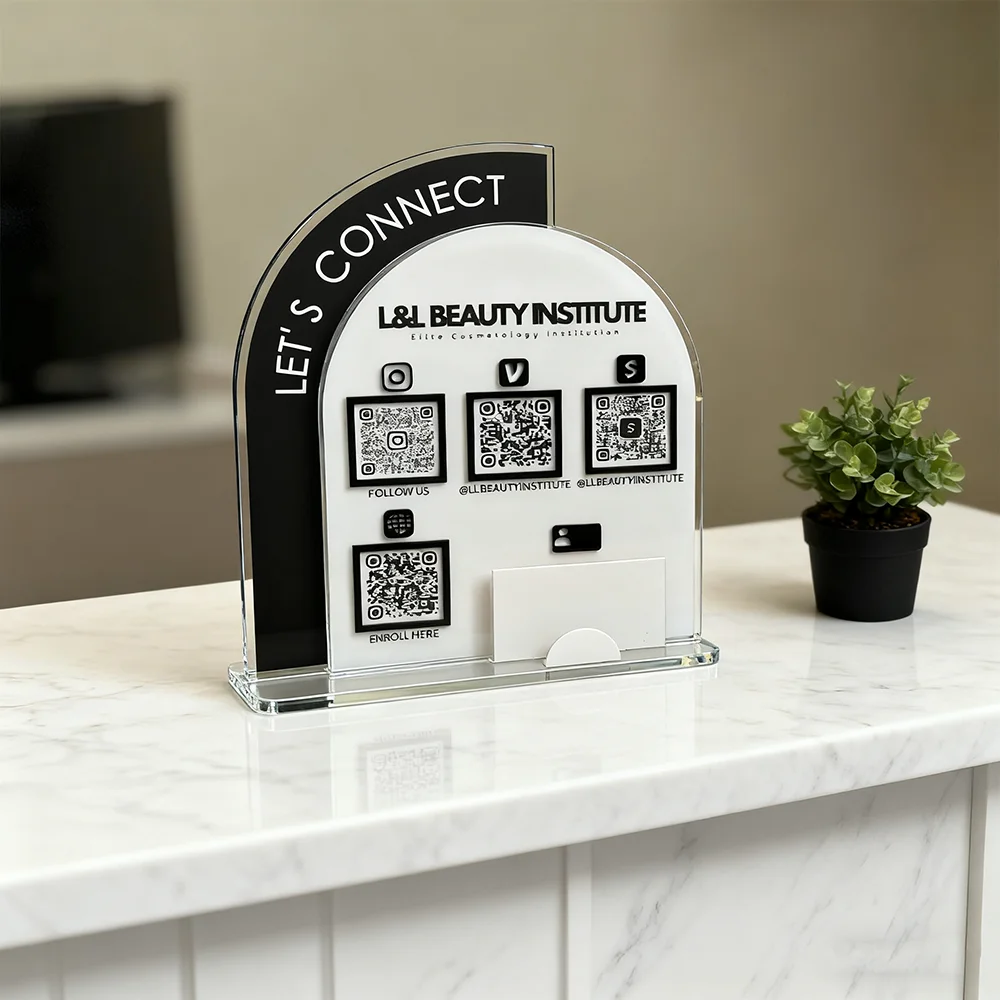 بطاقة دفع رمز الاستجابة السريعة من الأكريليك المخصص، قاعدة أكريليك، رمز الاستجابة السريعة المتعدد، شعار شخصي مناسب لمراجعات تاجر الوسائط الاجتماعية #4