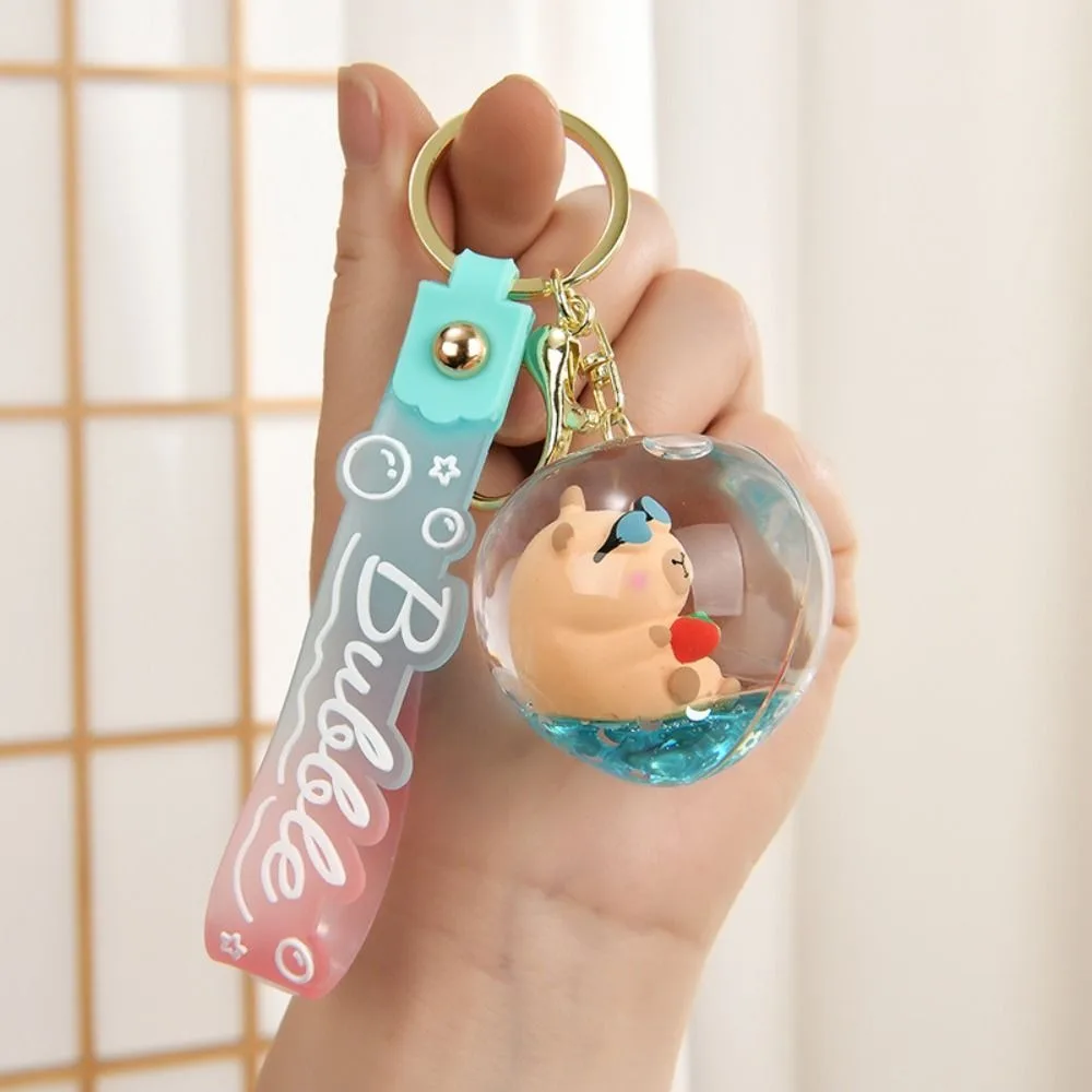 Transparent Liquid Quicksand Capybara Keychain Sequin Cute Floating Oil Capibara Bag Hanging Creative Funny