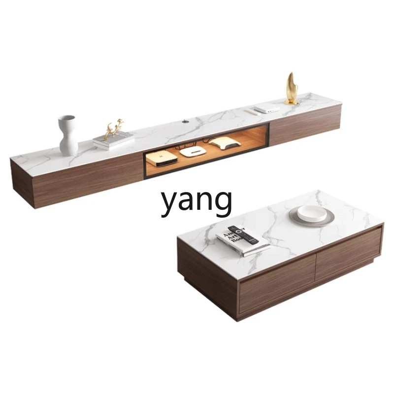 

LH suspended wall-mounted rock slab TV cabinet coffee table combination simple modern light luxury home