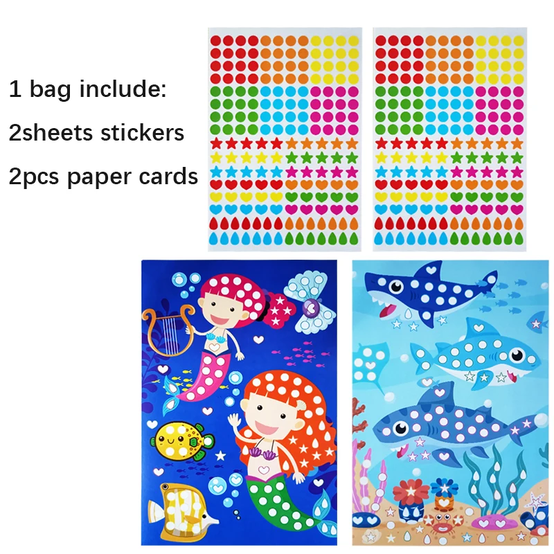 Funny Puzzle Dot Stickers Kids Cartoon Princess Animals Drawing Mosaic Sticker Children Early Educational Patience Training Toys