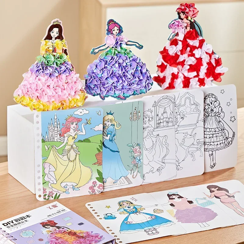 Children DIY Painting Sticker Craft Toys Kids Art Girls Poking Painting Princess Handmade Educational Magical Children Gifts