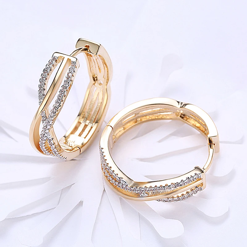 925 Silver 24mm 18K Gold Twist Hoop Earrings For Women Fashion Wedding Jewelry