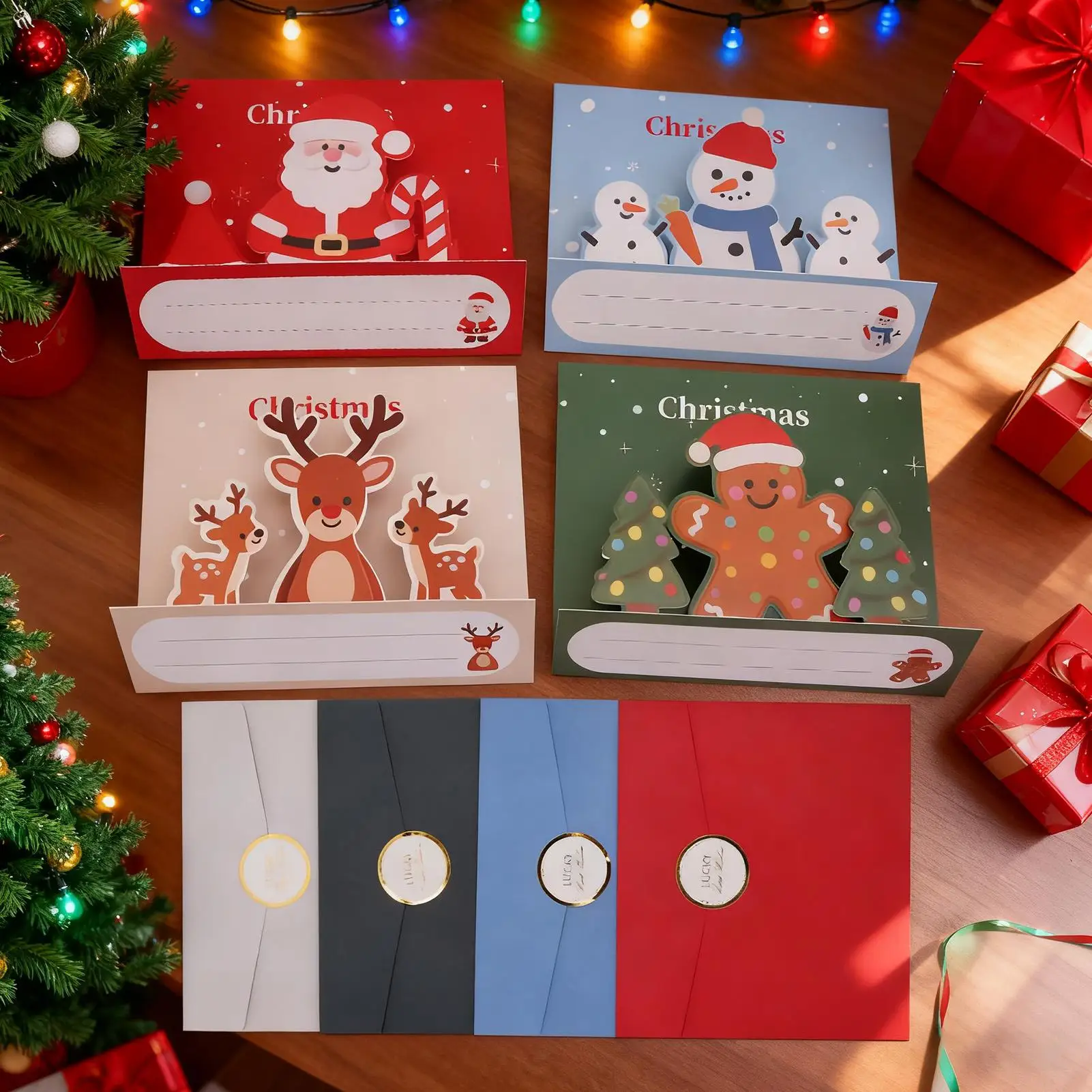 عيد ميلاد سعيد بطاقات 4 قطع سانتا الأيائل الزنجبيل رجل بطاقات ثلاثية الأبعاد عطلة ديكور ورقة الفن للأطفال الكبار الأصدقاء زملاء العمل #4