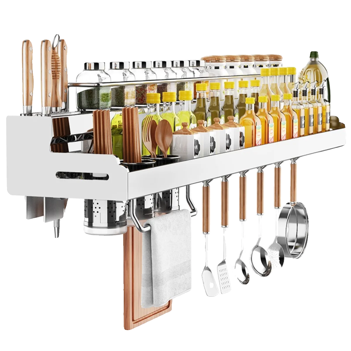 

304 stainless steel kitchen rack, wall-mounted, non-punching, storage rack