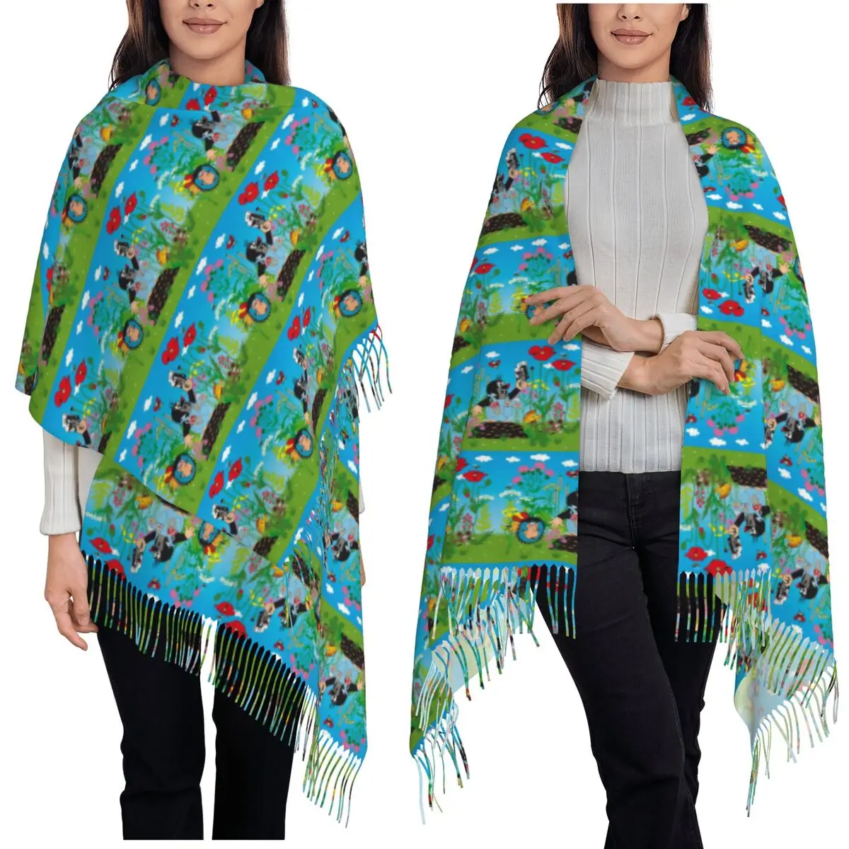 Mole Happy Krtek Scarf Tassel Scarves for Women Soft Warm Shawls and Wraps Long Fall Winter Shawl Wrap