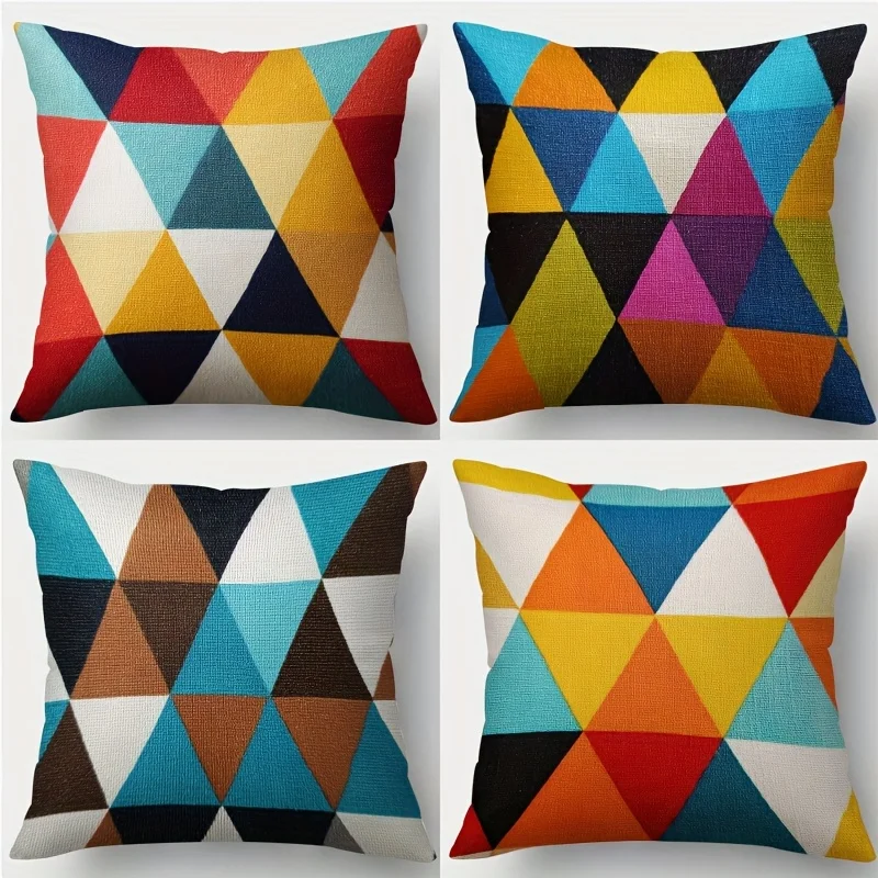Colored triangular patchwork digital printing pillow cover Short plush Suitable living rooms bedrooms sofas throw cushion cover