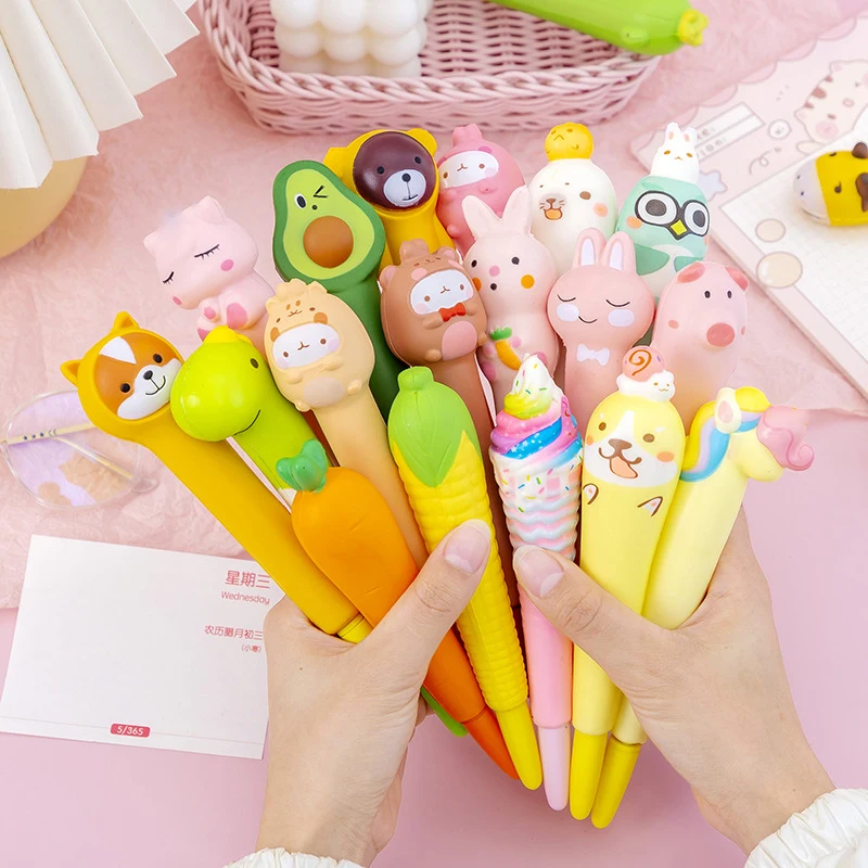 Slow Rebound Decompression Neutral Pens Cute Soft Gel Pens Kawaii Stationery Lovely Cartoon Needle Pens Office School Suppies