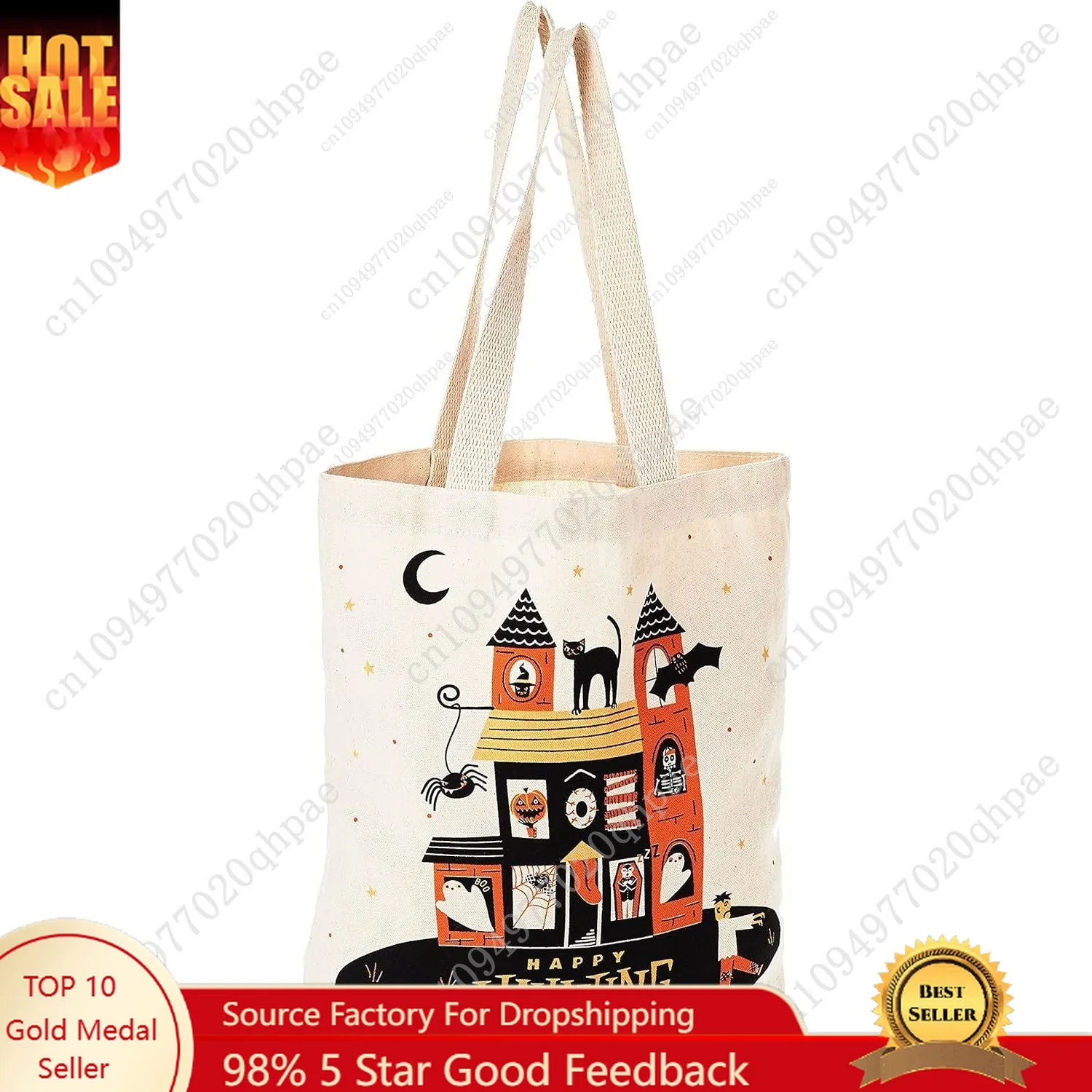 

Hallmark 13" Large Halloween Tote Bag (Haunted House) Reusable Canvas Bag for Trick or Treating, Grocery Shopping and More